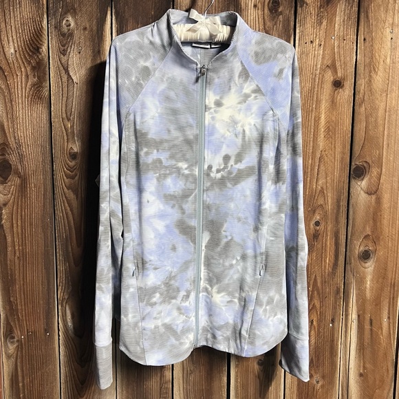 Athleta Salutation Jacquard Jacket Blue Stormy Tie Dye White Pinstripes Sz 2X - Picture 4 of 13
